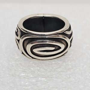 Sterling Silver‎ 925 Oxidized Ring Women's Size 6.5 Chunky Wide Band Dome Swirl